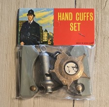 Vintage NOS 1970s Hand Cuffs Set Five Dime Store Toys Marshall Badge Whistle