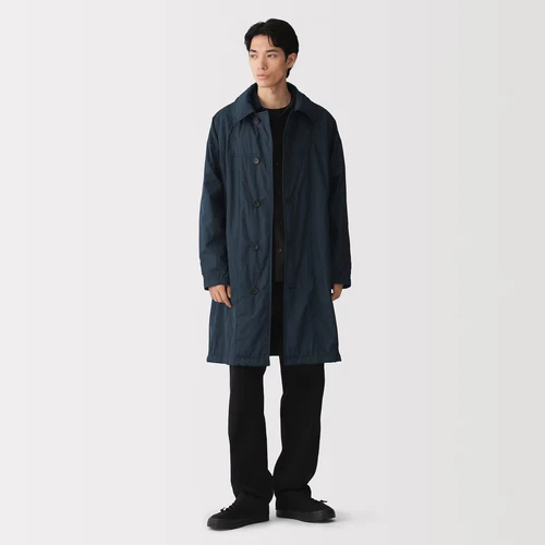MUJI Labo Mens Water Resistant Polyester Taffeta Stand Fall Collar Coat Navy - product listing photo