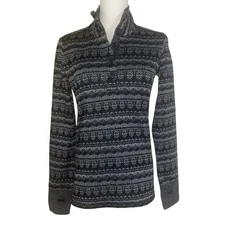 Kavu Desolate Gray Black Quarter Button W Long Sleeve Base Layer Top Size S