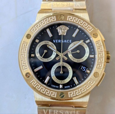 Versace Greca Logo Chronograph Watch Gold Black 43mm From Japan