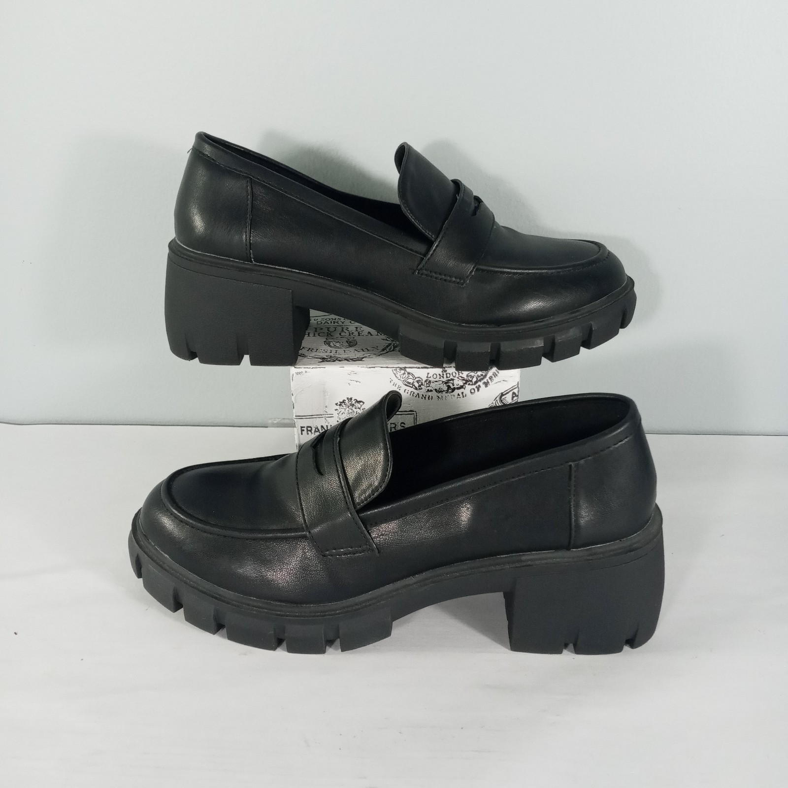 SAOLA Mocassini Y2K Chunky Penny da donna taglia 9 5 M suola platform a strappo neri scarpe slip on