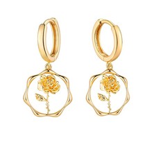 Gold Dainty Birth Flower Earrings 14K Gold Plated Floral Jun Rose Huggie Hoop Ea