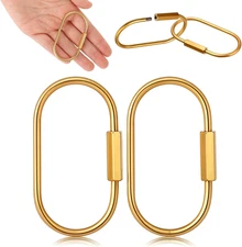2Pcs Brass Screw Lock Keychain 2.4 Inch Gold Key Rings Durable Brass Carabiner