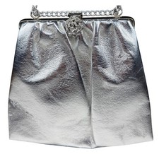 Vintage Silver 50s 60s Metallic Frame Evening Bag Floral Clasp Chain Strap