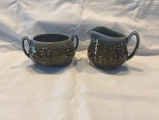 Wade Irish Porcelain Donegal Sugar Bowl & Creamer Blue/Green 60s James Borsey