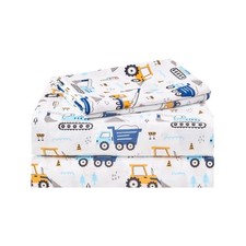 lasoftan Kids Sheet Set Twin Size 3 Pcs, Boys Sheet Set with Blue Excavator Car
