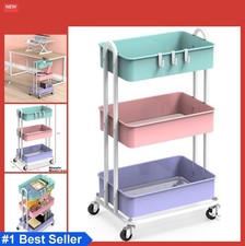 Utility Cart 3 Tier Heavy Duty Metal Rolling Cart with Wheels Locking Casters