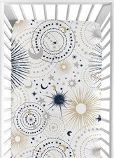 Sweet Jojo Designs Crib Sheet Stars  Moon Navy Gold Grey White Gender Neutral