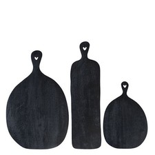 Set Di 3 Vassoi Servizio HEARTS Neri L. 52Cm Mango Legno Bastion Collections