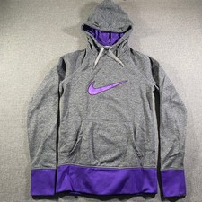 Nike Therma Fit Gray Purple Logo Hoodie Therma-FIT Women's XS Fleece Lined