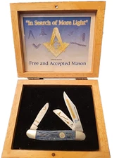 Frost Cutlery Masonic 3 Blade Pocket Knife Stainless Blades In Presentation Case