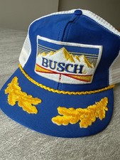 VINTAGE BUSCH BEER MESH SNAPBACK TRUCKER HAT/CAP, Gold Rope, Leaf, Made in USA
