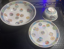 Antique Guangzhou Mark Chinese Famille Rose Porcelain FlowerBall Bowl Cup Saucer