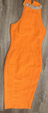 Bodycon Dress Womens Small Orange Halter Embellished Neck Knit Party Cocktail