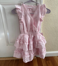 LoveShackFancy YoobGirls Size 16 Pink Solid Smocked Ruffle Flutter Sleeve V-Neck