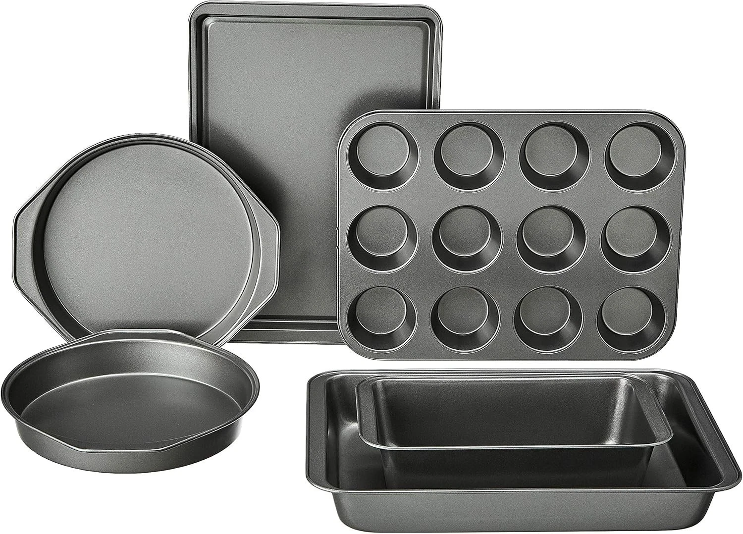 6 Piece Nonstick Carbon Steel Oven Safe Bakeware Set W/ Cake Muffin Cookie &