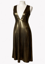 Kwik Jersey Midi Dress UK 12 14 16 Liquid Gold Halter Neck stretch Sexy Cocktail