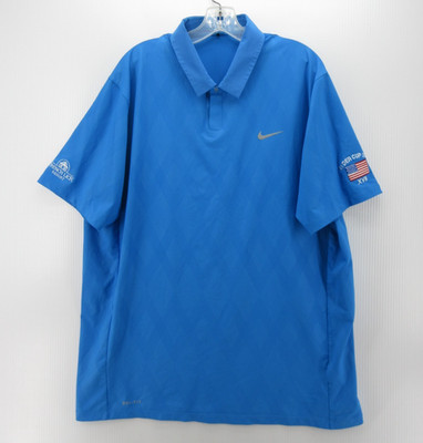 Nike Tiger Woods Polo Shirt Men XL Blue 2014 Ryder Cup French Lick Golf USA Flag