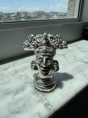  Chaac Mask  Silver Plated .999 Mexican Rain God Figure