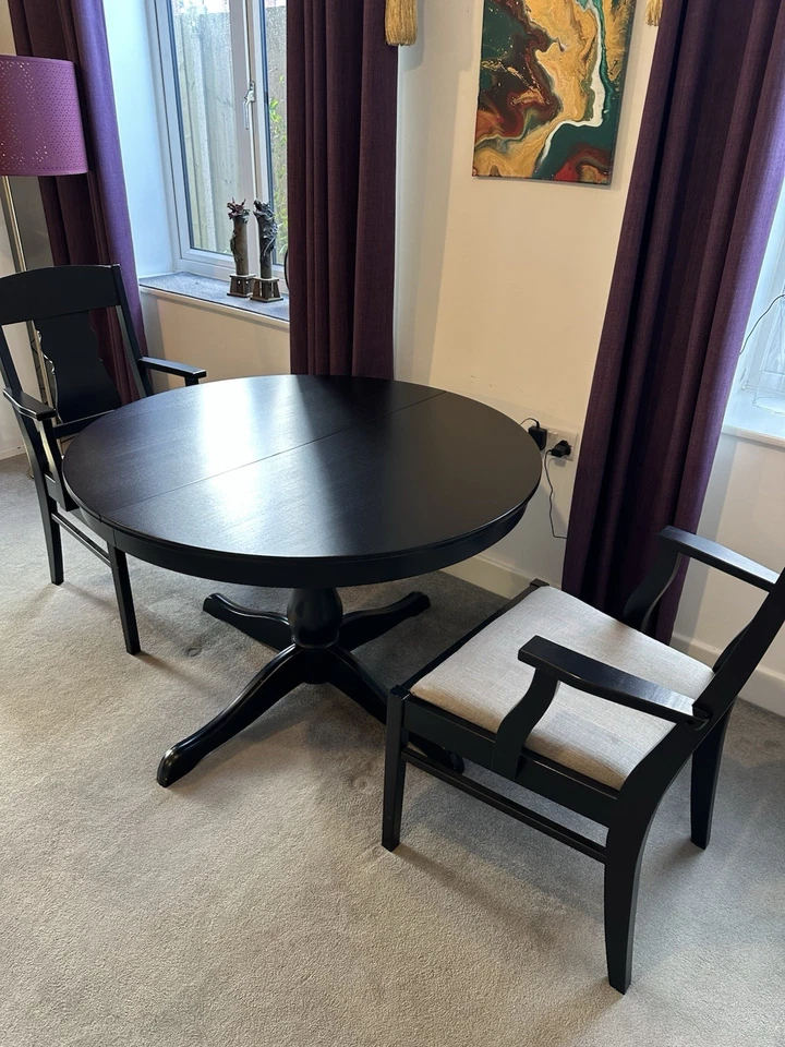 IKEA INGATORP Extendable Round Dining Table - Black - Classic Pedestal Design - Image 3 of 4