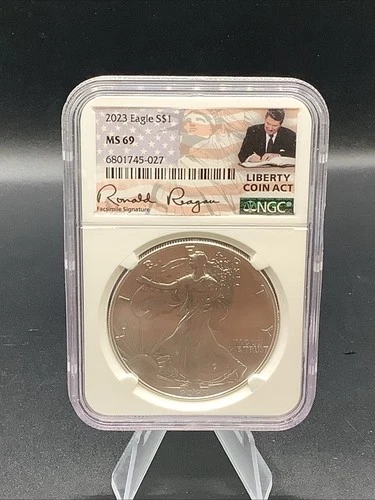 2023 W American Silver Eagle $1 1oz Liberty Coin Act Ronald Reagan NGC MS69