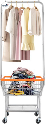Wire Laundry Cart with Hanging Rod, Commercial Laundry Basket Cart with Wheels,