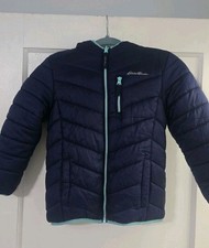Eddie Bauer Kids Deer Harbor Reversible Hooded Fleece Jacket Puffer Small 7/8 