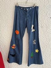 vintage 1970s embroidered bell bottom jeans-sailor pants-denim-holiday-hippie