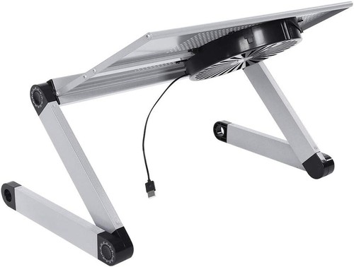Folding Laptop Desk Table Bed Adjustable Portable Stand Tray With Fan Grey UK - Picture 3 of 8