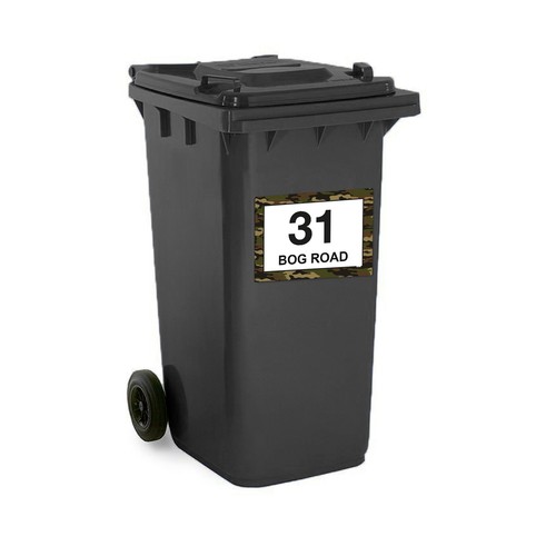 Pack of 4 Personalised Green Camo Wheelie bin stickers, House Number and Street - Picture 6 of 9