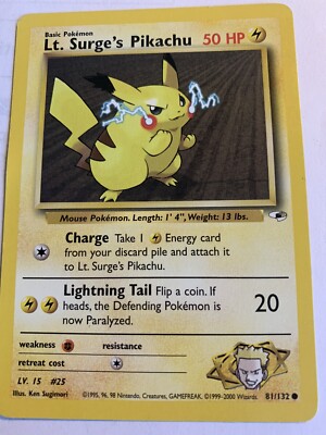 Pokemon Lt. Surge's Pikachu 81/132 Gym Heroes ( Great Looking Card