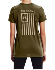 Under Armour Women's T-Shirt Freedom Flag Tee Short Sleeve Green XL Independence