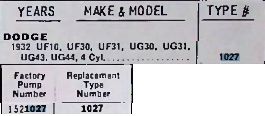 Camión Dodge 4 cilindros Bomba de combustible de CA reconstruida 1932 #1027 OEM 1521027 (ver descripción) Foto 4 de 4