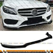 For 15-18 Mercedes Benz W205 C300 C43 AMG Sport V2 Gloss Black Front Bumper Lip
