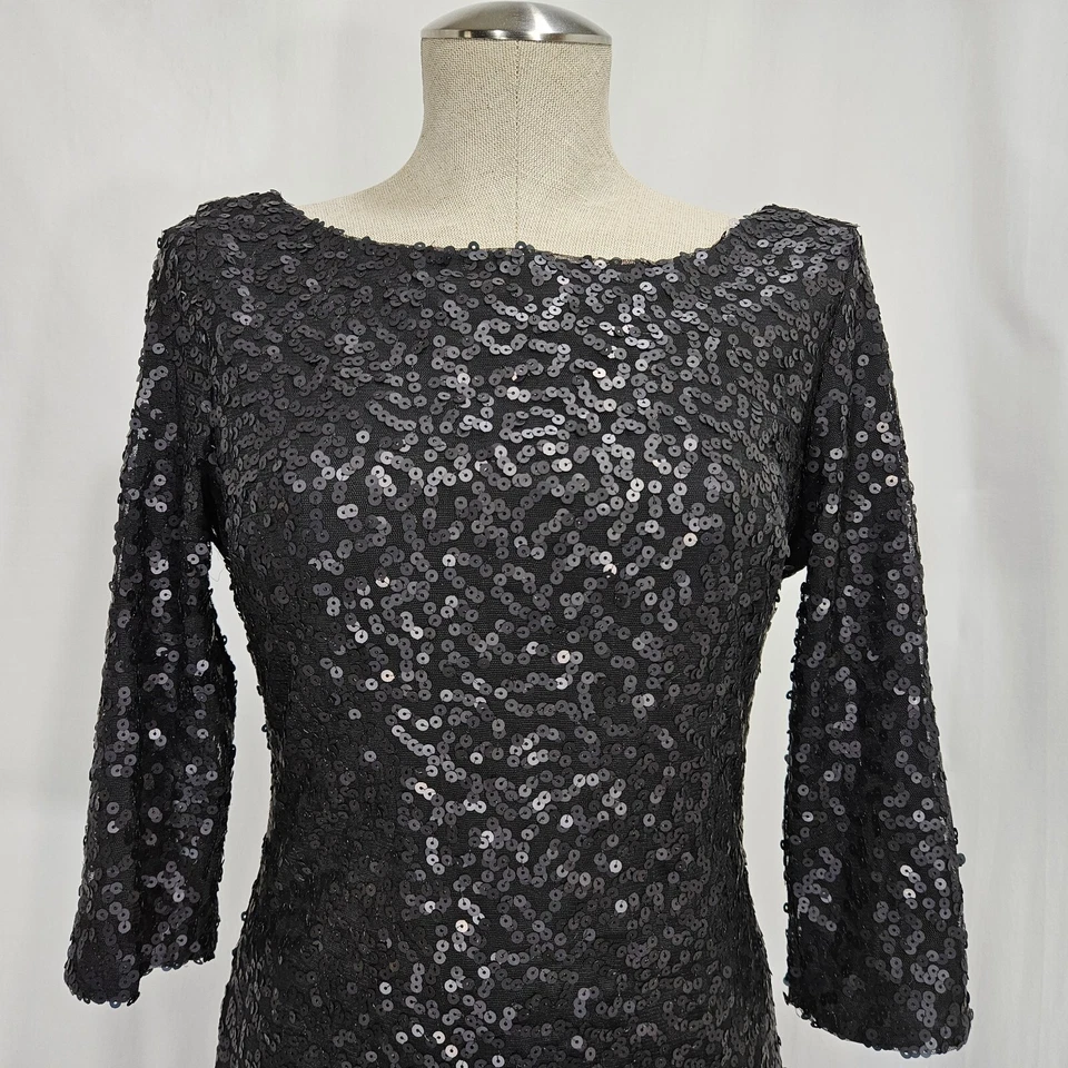 Jessica Simpson 露背晚礼服女式 4 黑色亮片弹力紧身性感 — 第 2/4 张图片