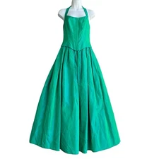 80s Jessica McClintock Iridescent Green Ball gown Corset Bodice Prom Dress S