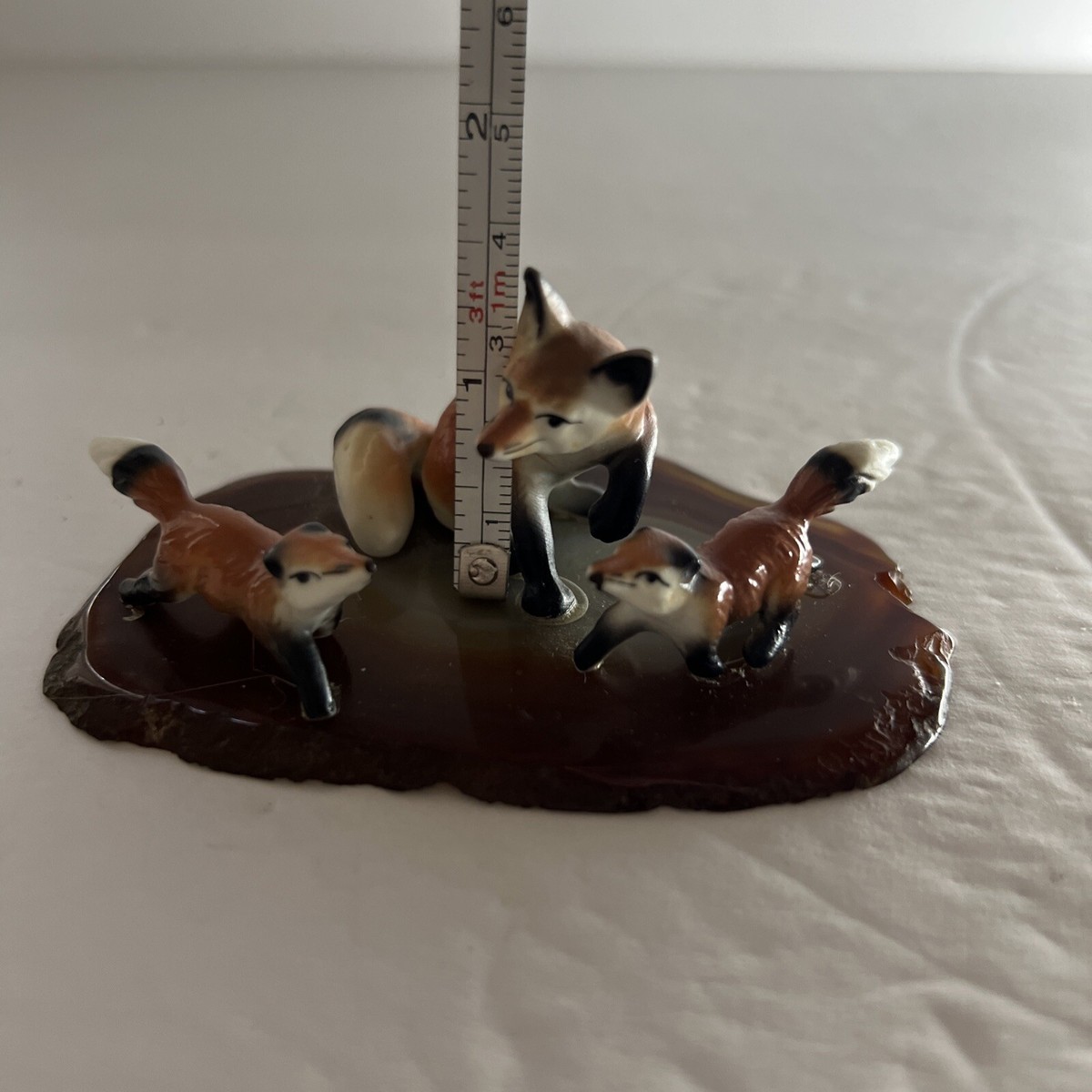Hagen Renaker Fox Family Trio 2 Babies 1 Mama Agate Slice Base | eBay
