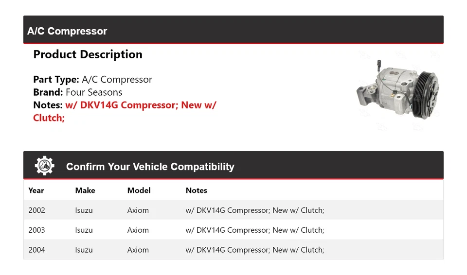 Compresor de aire acondicionado Isuzu Axiom 2002-2004 4 estaciones 2003 Foto 2 de 4