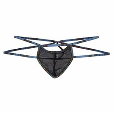 CandyMan Men's Thong with Camouflage Elastics,Blue. Medium.