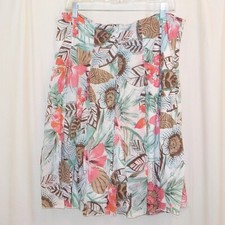 Casual Corner Lightweight Cotton Pleated Skirt Lined Spring Summer Floral Print
