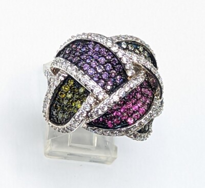 JCM Jacmel Mauritius Sterling Silver Multicolor CZ Cocktail Statement Ring Sz 8