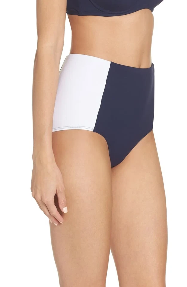 Tory Burch 188694 Mujer Cintura Alta Bikini Parte Inferior Traje de Baño Azul/Blanco Talla Pequeña Foto 3 de 3