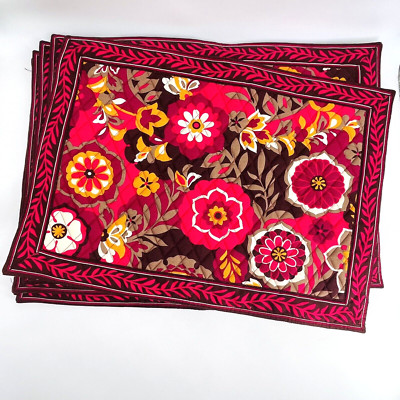 6 VINTAGE VERA BRADLEY CARNABY QUILTED PURPLE FLORAL BOHO TABLE PLACEMATS