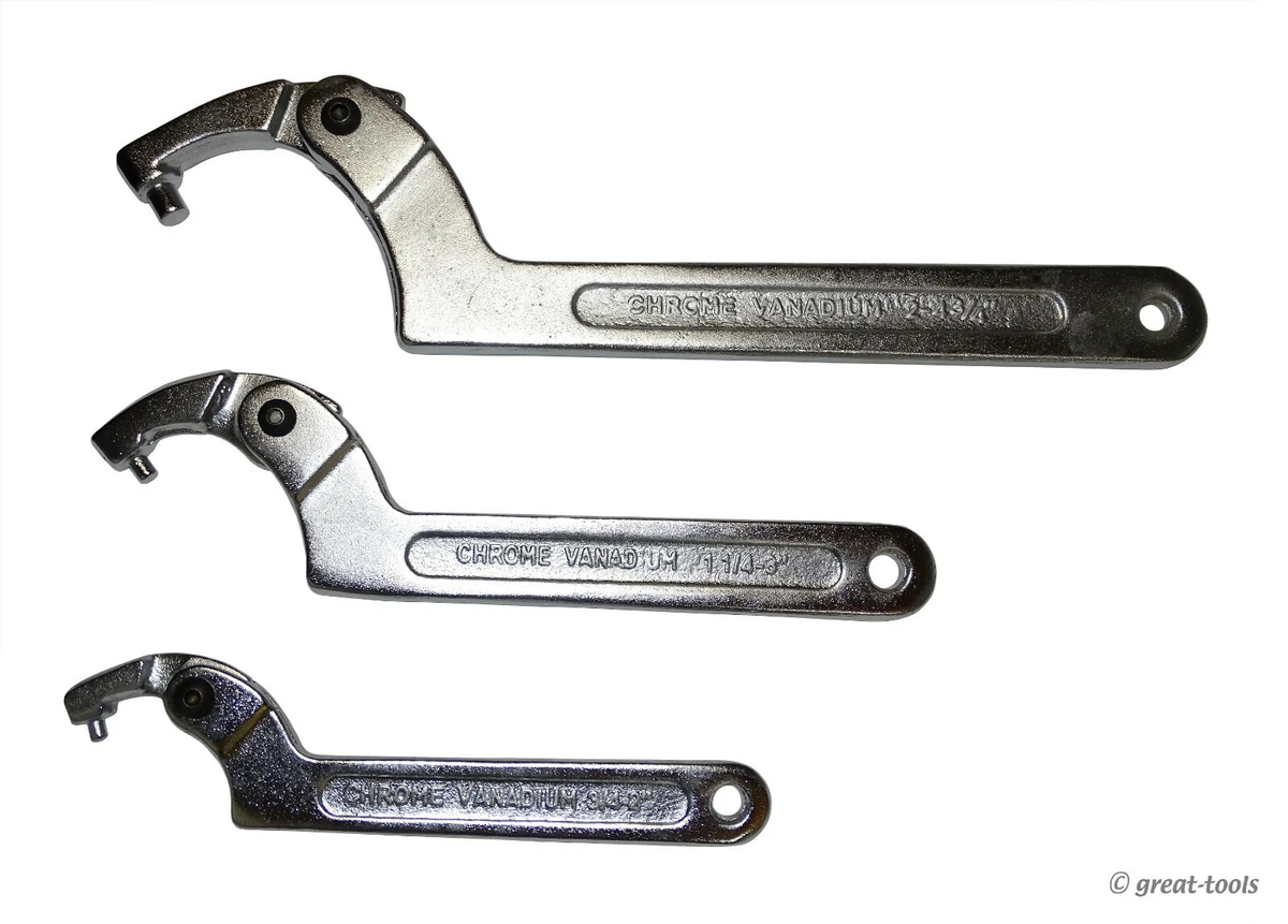 PIN SPANNER WRENCH SET – 3-pc – 3/4” to 4-3/4” range – adjustable wrenches  tools