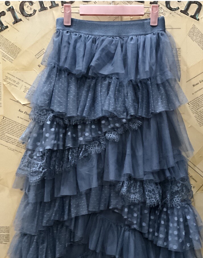 Anthropologie Ruffle Tulle Maxi Skirt Tiered Lace High