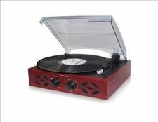 TechPlay ODC15 Retro Wood Record Player Turntable FM Radio Built In Speakers RB