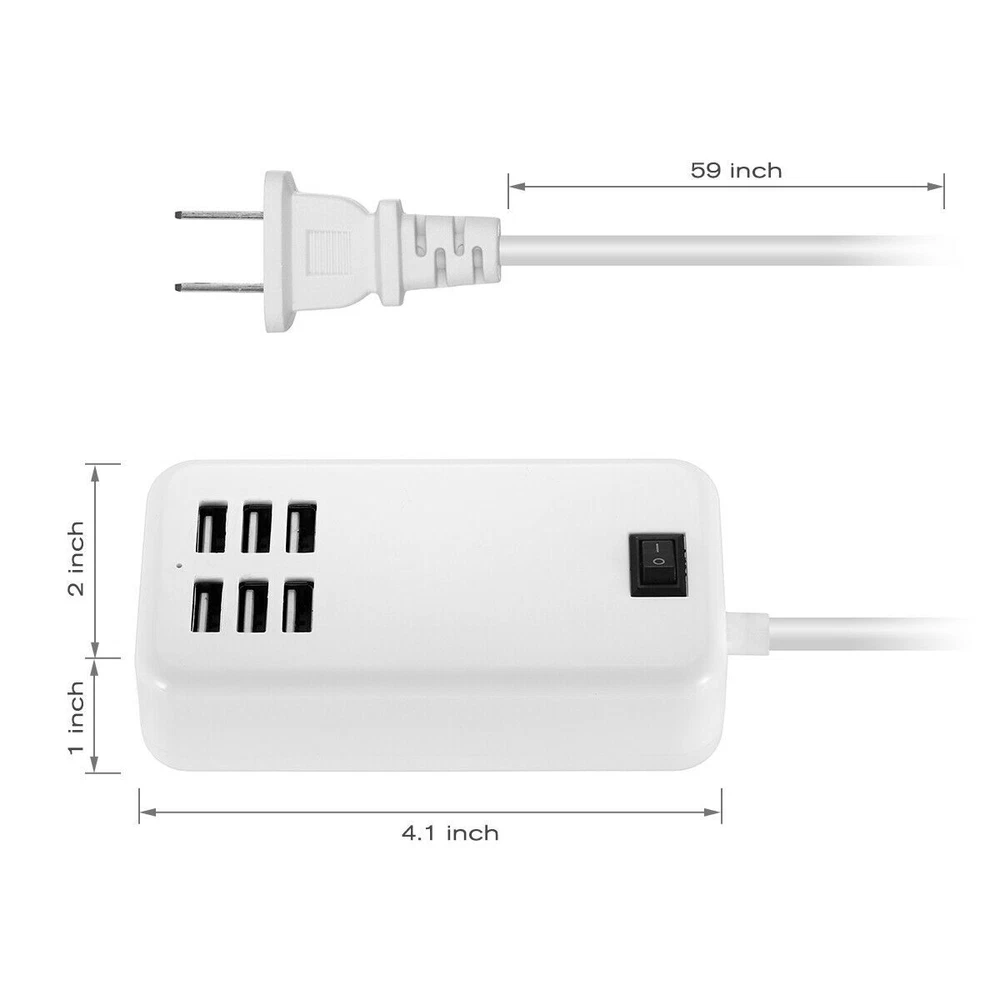 6-Port USB Fast Charging Station - Wall & Desktop Power Hub