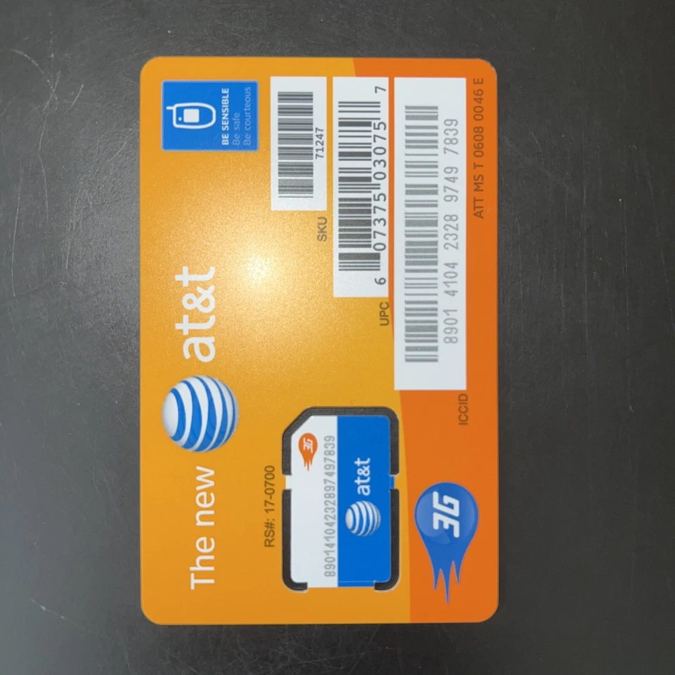New AT&T Full Size SIM Card CLEAN SKU# 71247 Fits all brands - Clean Sku - Image 2 of 2