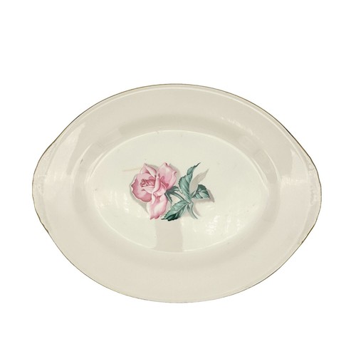 Plat De Service Ovale LAUGHLIN LIFETIME - Motif Rose Blanche, Vaisselle Vintage