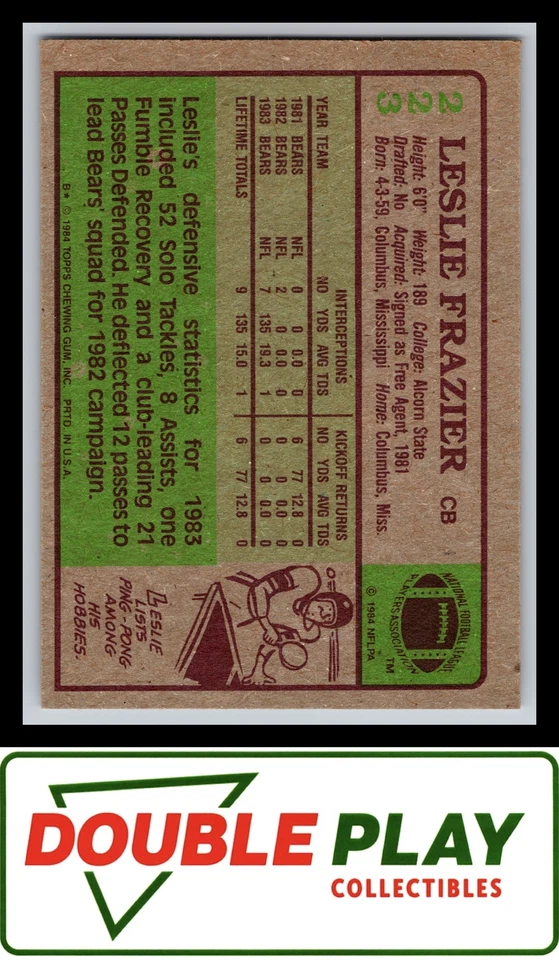 1984 Topps #223 Leslie Frazier RC NM or Better - Image 2 of 2